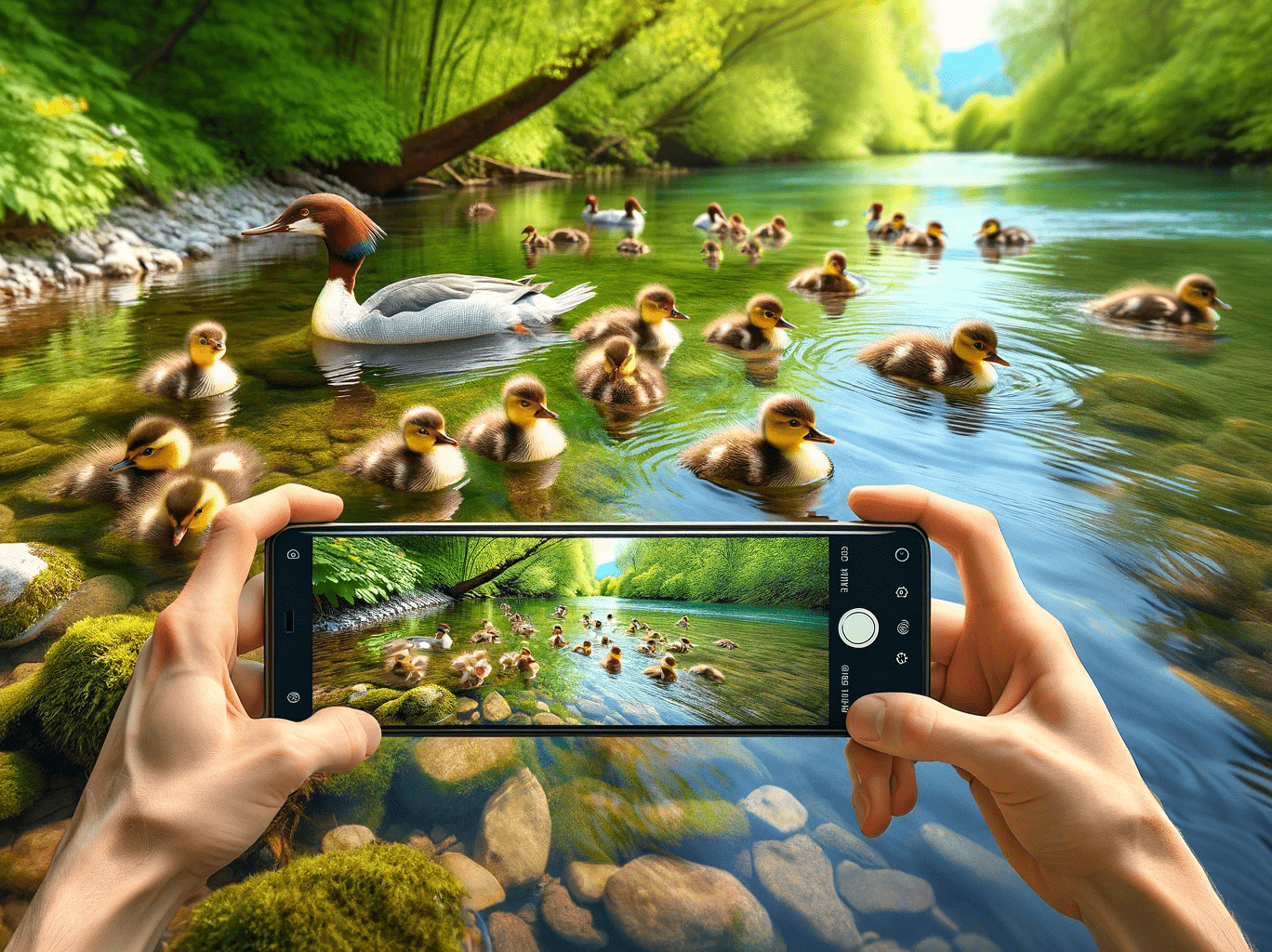 Gänsesäger Küken 🐥🐤 (Mergus merganser) im Fluss Footage BRoll YouTube Video inkl. 37 Fototipps und Bildideen. Fotografieren und Filmen mit dem Smartphone: Bessere Fotos und Videos mit dem Handy für Freizeit, Hobby und Business Gänsesäger-Küken sind beeindruckende Wildvögel, die sich oft in schnell fließenden Flüssen aufhalten. Die kleinen Federbällchen sind nicht nur besonders niedlich, sondern bieten auch eine Fülle an dynamischen Bewegungen, die sie zu perfekten Motiven für hochwertige Naturaufnahmen machen. Ihr natürliches Verhalten, das Springen von Baumstämmen, das eifrige Schwimmen im klaren Wasser oder das Kuscheln mit den Geschwistern, ist ein faszinierendes Schauspiel, das mit einer Kamera oder dem Smartphone hervorragend eingefangen werden kann. Fotograf Videograf Gleisdorf Graz Content Creator Autor Steiermark Österreich